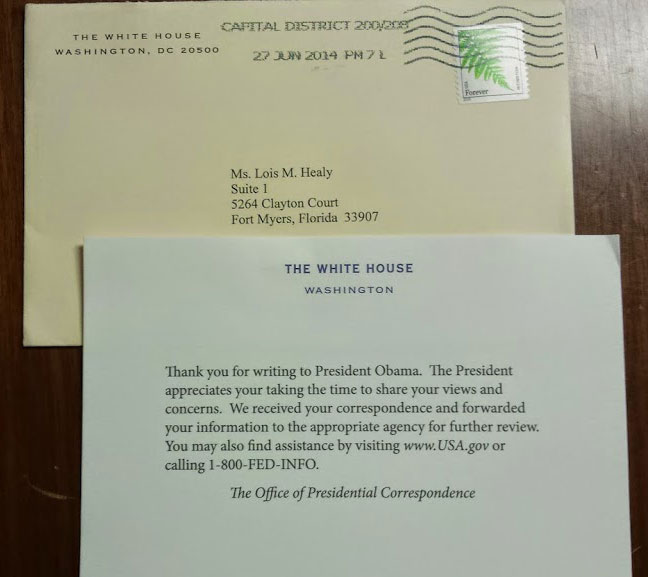 Letter received from White House